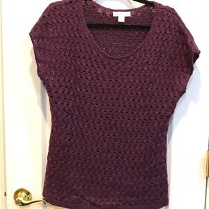 Purple basketweave short sleeved sweater